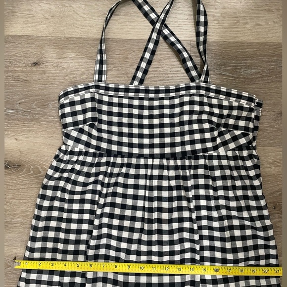 J. Crew Black and White Ruffled Gingham Criss Cross Midi Dress Size 10 - Picture 17 of 17